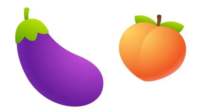 imagem mostra emojis de uma berinjela e um pêssego