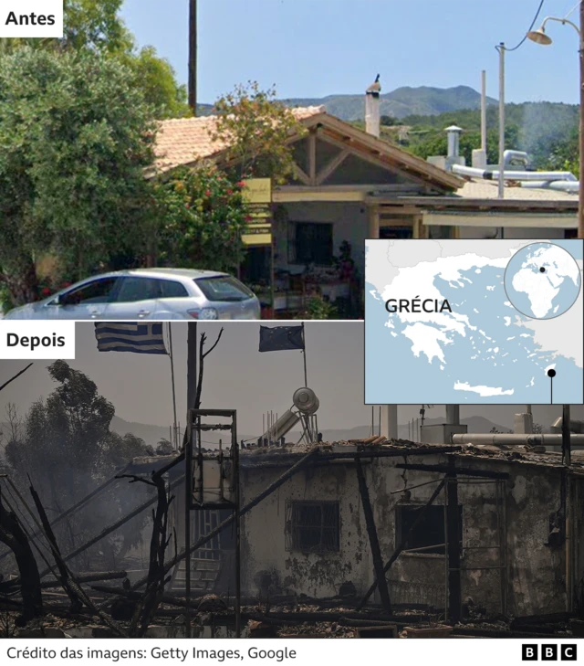 Fotos mostram casa antes e depois do incêndio