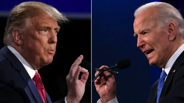 Donald Trump e Joe Biden em montagem frente a frente