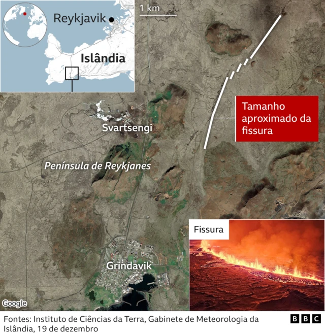 Infográfico sobre a localização do vulcão