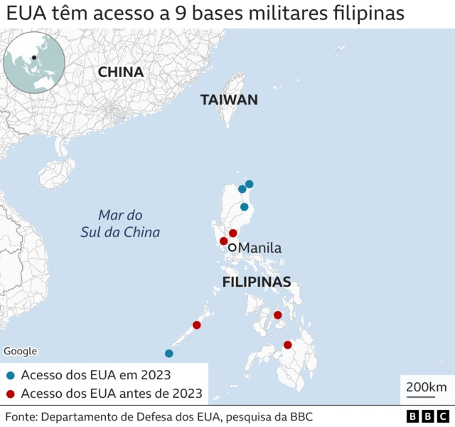 Mapa de bases americanas nas Filipinas