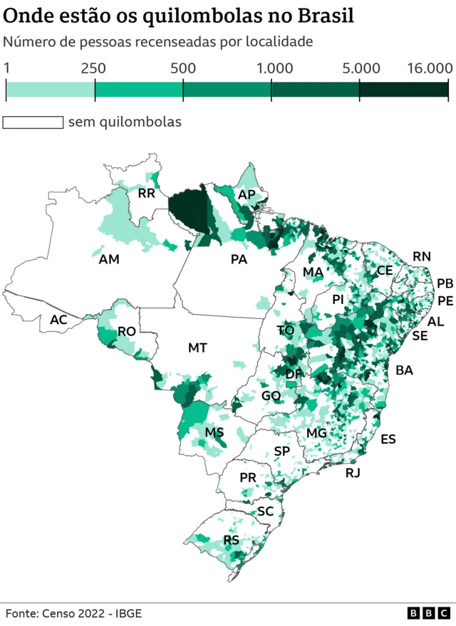 gráfico mostra onde estão os quilombolas no Brasil