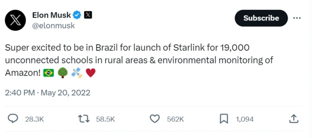 Tuíte de Elon Musk