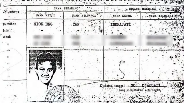 Tan Giok Eng changed his name to Indrajati using a Name Change Letter specifically for the Chinese-Indonesian community in 1968.