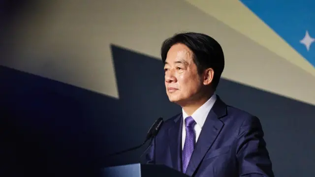 Lai Ching-te at an election night rally outside the party headquarters during the presidential election in Taipei