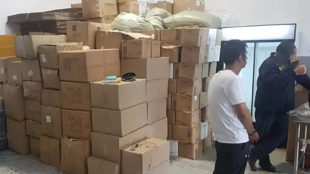 Boxes in a warehouse in Germiston, South Africa