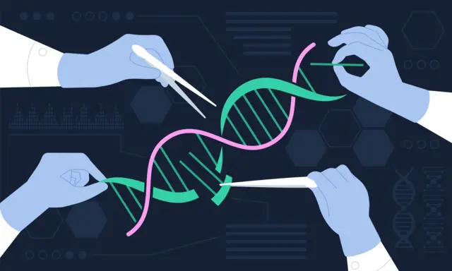 Ilustração mostra DNA sendo mudado com mãos humanas