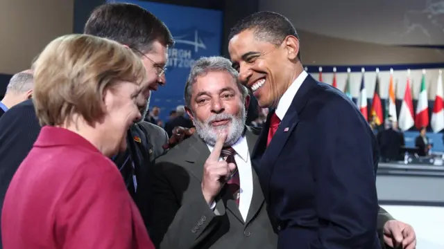 Luiz Inácio Lula da Silva, Barack Obama, Ângela Merkel e Jan Peter Balkenende durante encontro do G20 em 2009