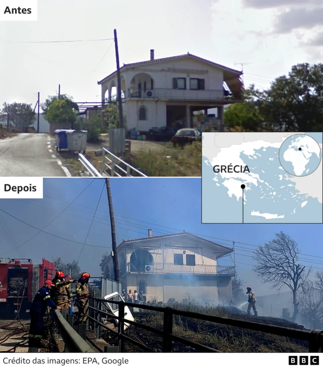 Fotos mostram casa antes e depois do incêndio