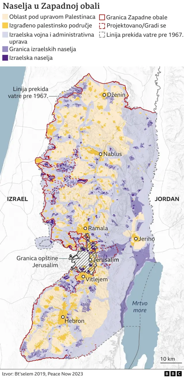 Mapa izraelskih naselja na Zapadnoj obali