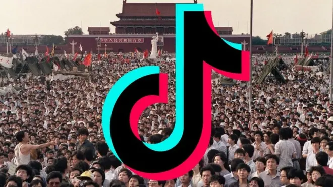 TikTok logo over protests