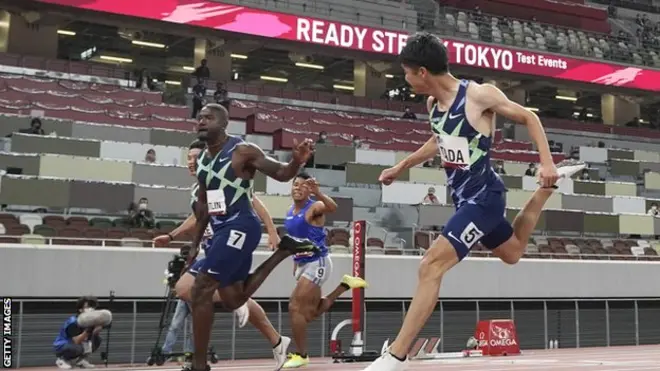 Justin Gatlin won the men's 100m at a test event in Tokyo earlier this month