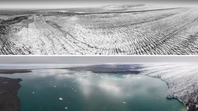 Breiðamerkurjökull em 1989 e 2019