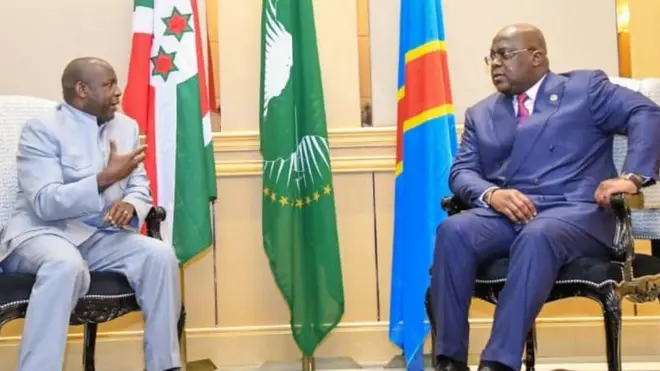 Prezida Evariste Ndayishimiye w'u Burundi na Felix Tshisekedi wa Kongo