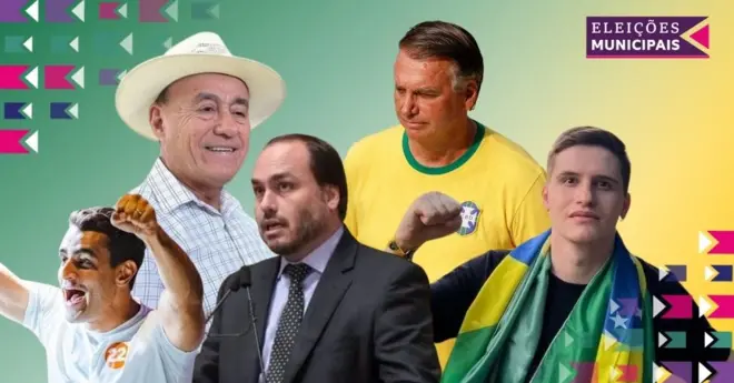 Montagem com fotos de Jair Bolsonaro, Carlos Bolsonaro, JHC, Tião Bocalom e Lucas Pavanato