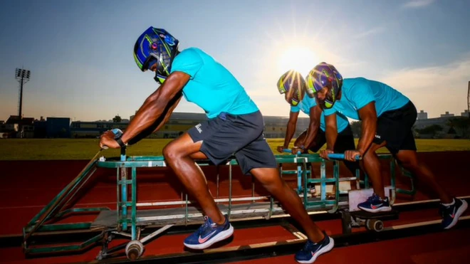 Members of the Brazilian bobsleigh team have to train without snow at home to prepare for the Winter Olympics