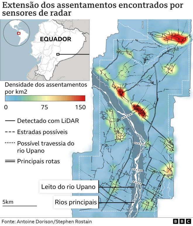 Gráfico de extensão de assentamentos encontrados por sensores de radar