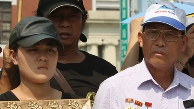 阮國非的父親在台北公開要求台灣政府給死者家屬一個公道。
