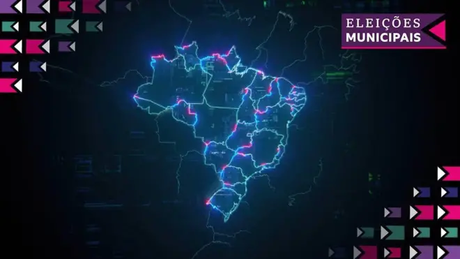 Eleições 2024 - ilustração com mapa do Brasil e logo da cobertura de Eleições Municipais da BBC