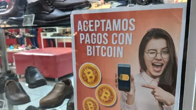 Poster for a shop accepting Bitcoin