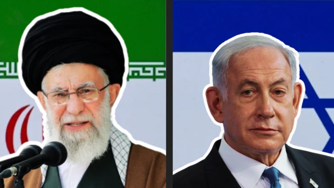 O líder supremo do Irã, Ali Khamenei, e o primeiro-ministro de Israel, Benjamin Netnayahu