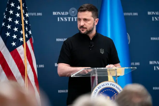 Tổng thống Ukraine Volodymyr Zelensky phát biểu tại Hội nghị thượng đỉnh NATO lần thứ 75 vào ngày 9/7/2024 tại Washington, DC