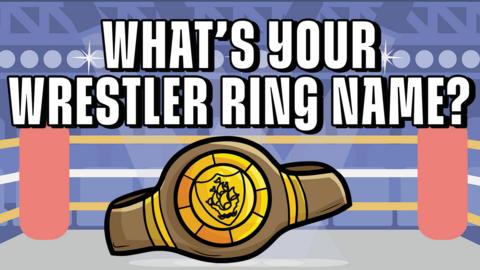 What's your wrestler name? An illustrated wrestling ring and a winning belt with a Blue Peter badge in the middle