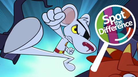 Danger Mouse kicking and the 'Spot the Difference' logo.