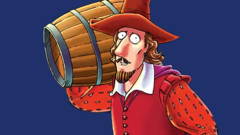 A cartoon Guy Fawkes.