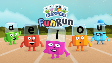 Alphablocks on a running track.