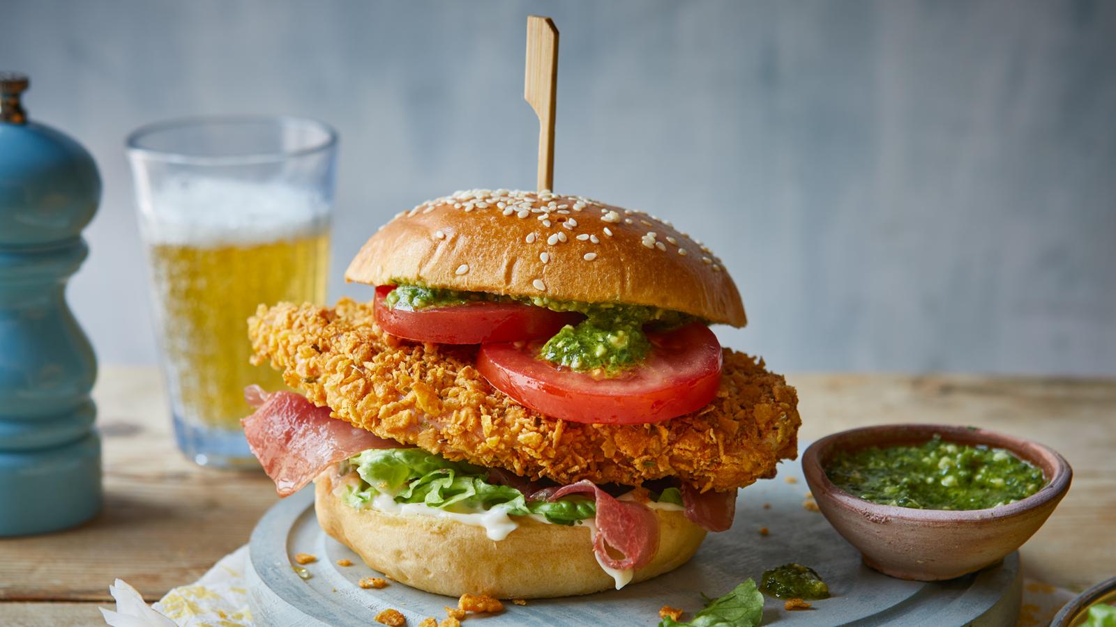 Air fryer crispy chicken burger