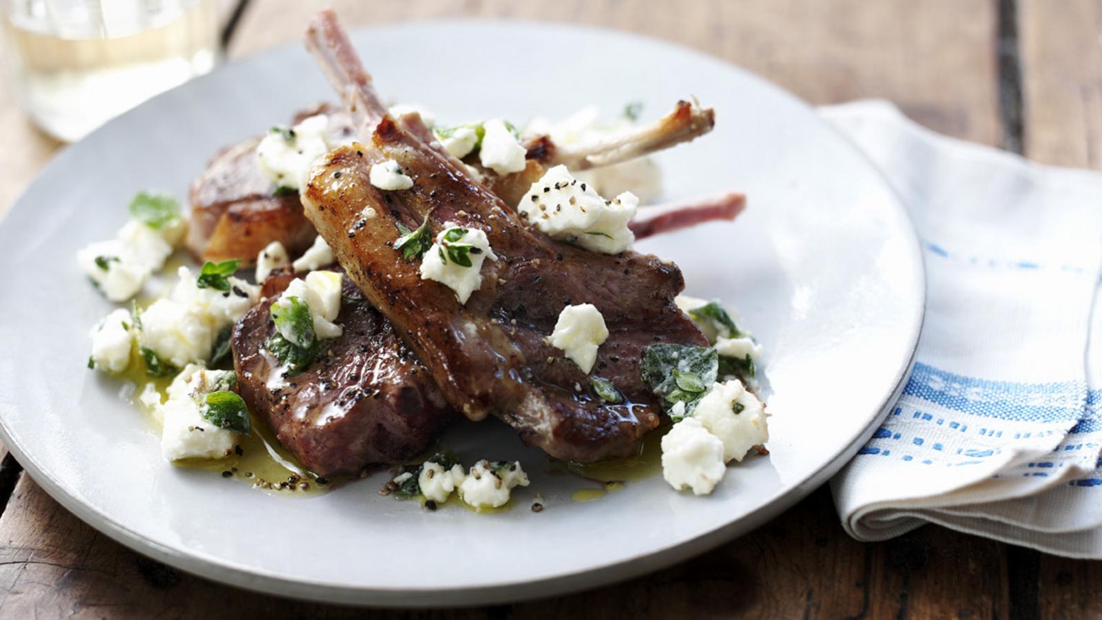 Grilled lamb with feta and lemon