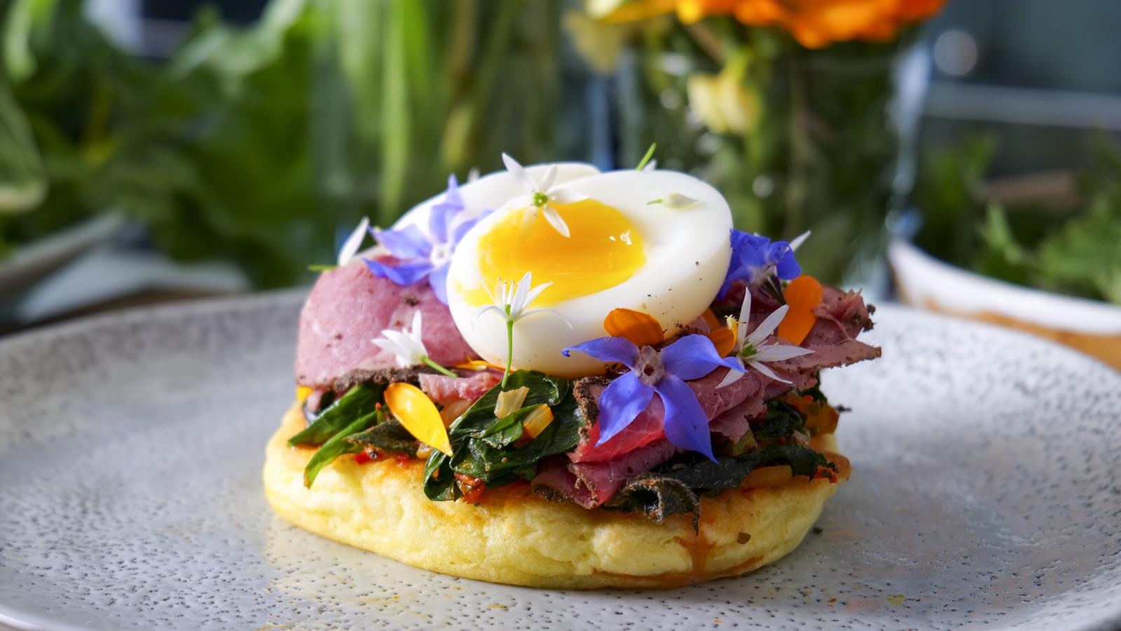 Irish potato cakes with wilted greens