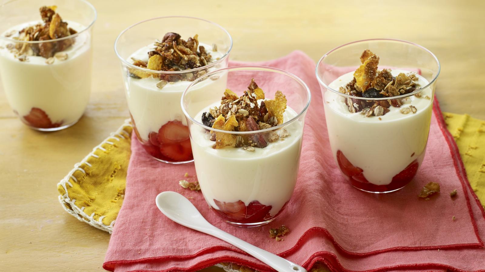 Strawberry fool with cornflake granola