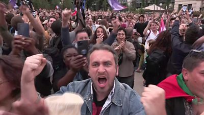 Preliminary results showed France's left-wing alliance, New Popular Front, led the polls.