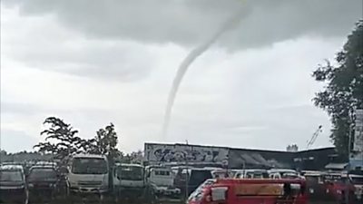 Footage shows the column of air and water moving near Misamis Oriental province on Thursday.