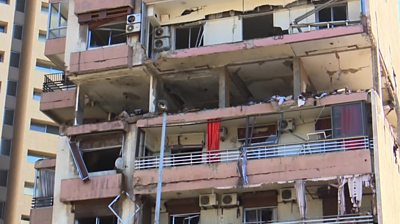 Damanged flats in Beirut after an air strike