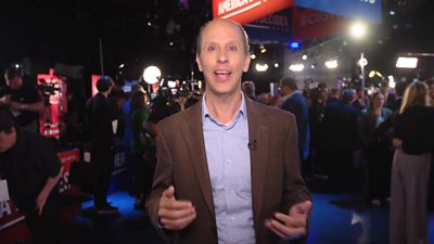 Anthony Zurcher standing in spin room post-debate