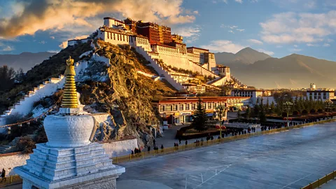 Morning sunrise over Potala Palace in Lhasa Tibet