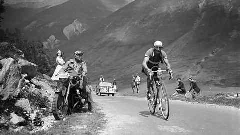 Italian rider Gino Bartali riding uphill in the Pyrenees during the 1950 Tour de France (Credit: Getty Images)