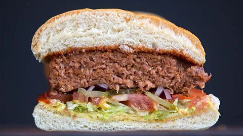 A cross-section of a vegan burger (Credit: Getty Images)