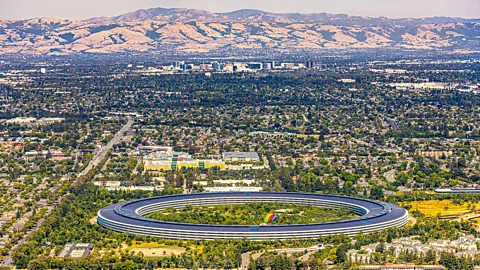 Aerial view of Apple Park in Cupertino CA with San Jose in the background (Credit: Getty Images)