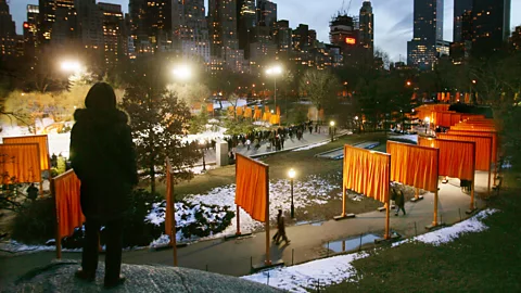 Getty Images For The Gates, by Christo Yavacheff and Jeanne-Claude, 7,500 passageways were installed in New York City’s Central Park in February 2005 (Credit: Getty Images)