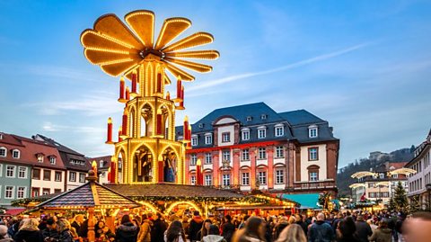 A Christmas pyramid in a Christmas market.