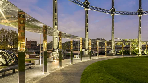 John Sturrock Gasholder Park blends 19th-Century industrial architecture with a new pavilion by Bell Phillips Architects (Credit: John Sturrock)