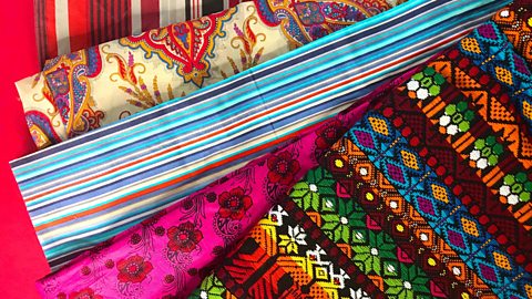 Four different colourful fabrics