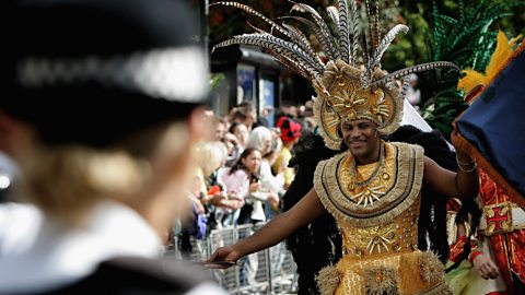 Dancers taking part in the Carnival Parade during the annual Notting Hill Carnival.