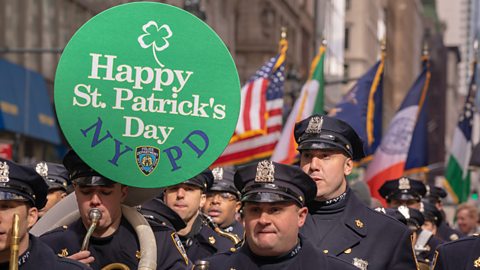 Hundreds of police officers gather for the annual St. Patrick's Day parade in New York City.