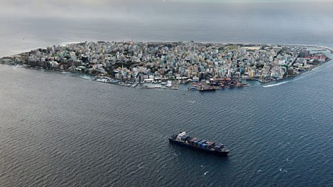 Aerial view of the island of Male which is the capital of the Maldives.