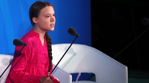 Greta Thunberg speaking at the United Nations in New York City, during a summit on climate change in September 2019.